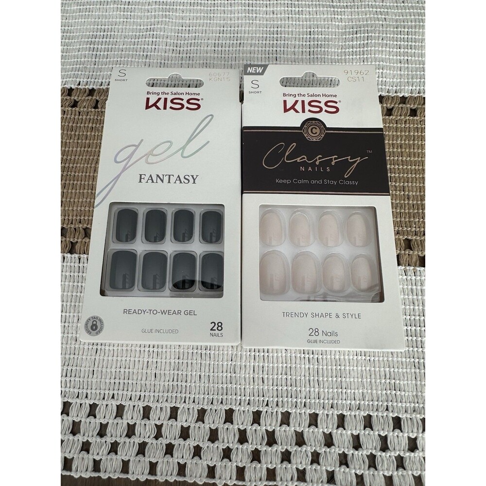 Kiss Glue-On Nails Natural Clear and Black Short Length New Lot of 2 Boxes
